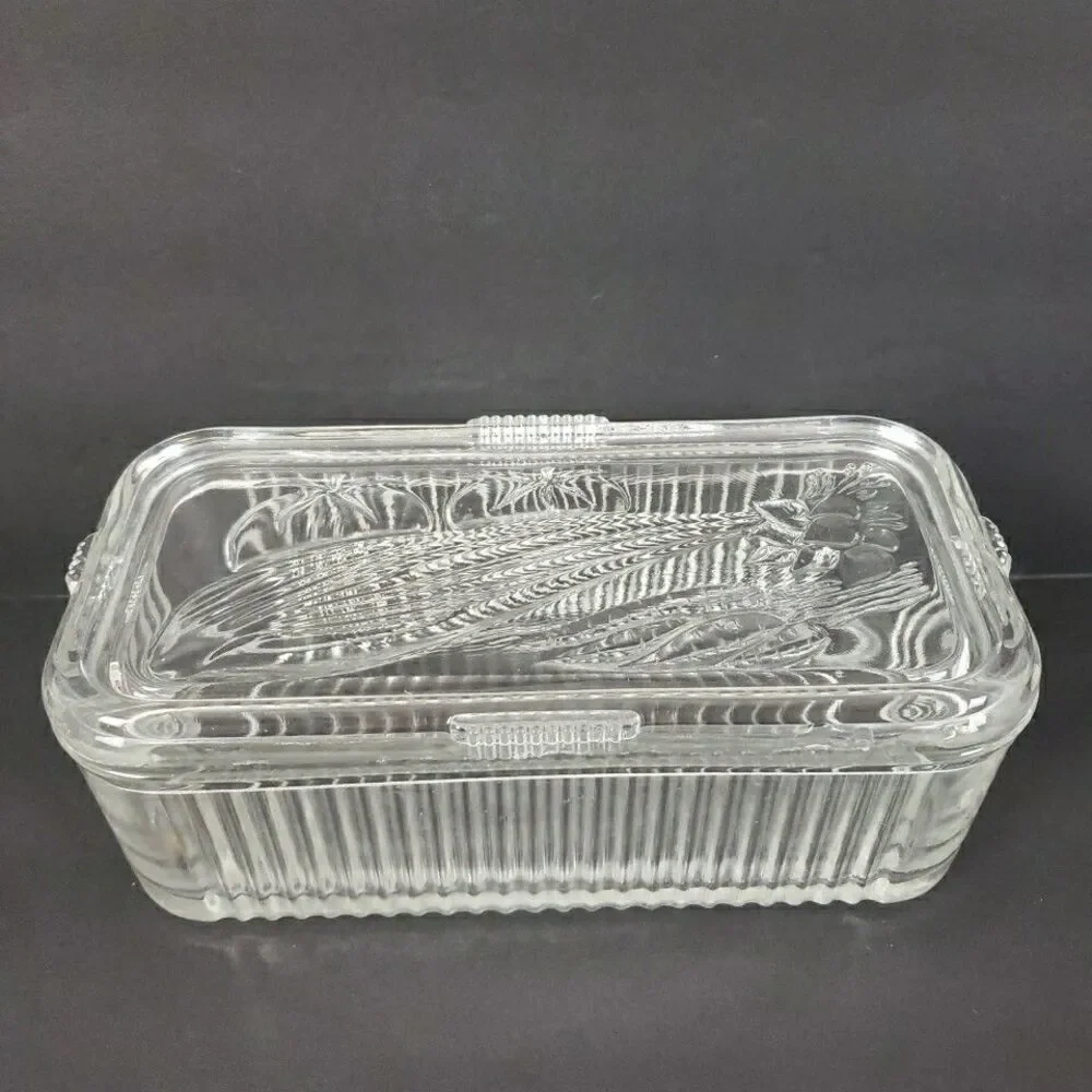 Federal Glass Refrigerator Food Storage Dish Ribbed Vegetable Embossed VTG- Flaw